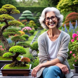 Lady in a bonsai garden