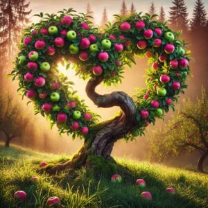 Self fertile apple tree in the shape of a heart