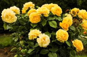 yellow flowering rose bush